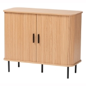 Baxton Studio Lucia Fluted Wood Storage Cabinet - Mid-Century Modern Sideboard with Sliding Tambour Doors, 35" Wide
